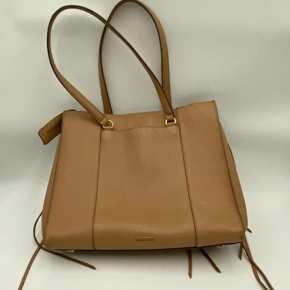 Rebecca Minkoff Tote‎ Bag Womens Tan Leather Zip Sides Shoulder Purse Handbag